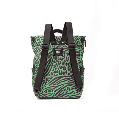 ROKA Canfield Roll Top Medium Backpack – Mixed Animal Artichoke Recycled Canvas at Bibelot Leek UK Stockist