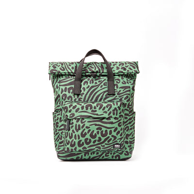 ROKA Canfield Roll Top Medium Backpack – Mixed Animal Artichoke Recycled Canvas at Bibelot Leek UK Stockist
