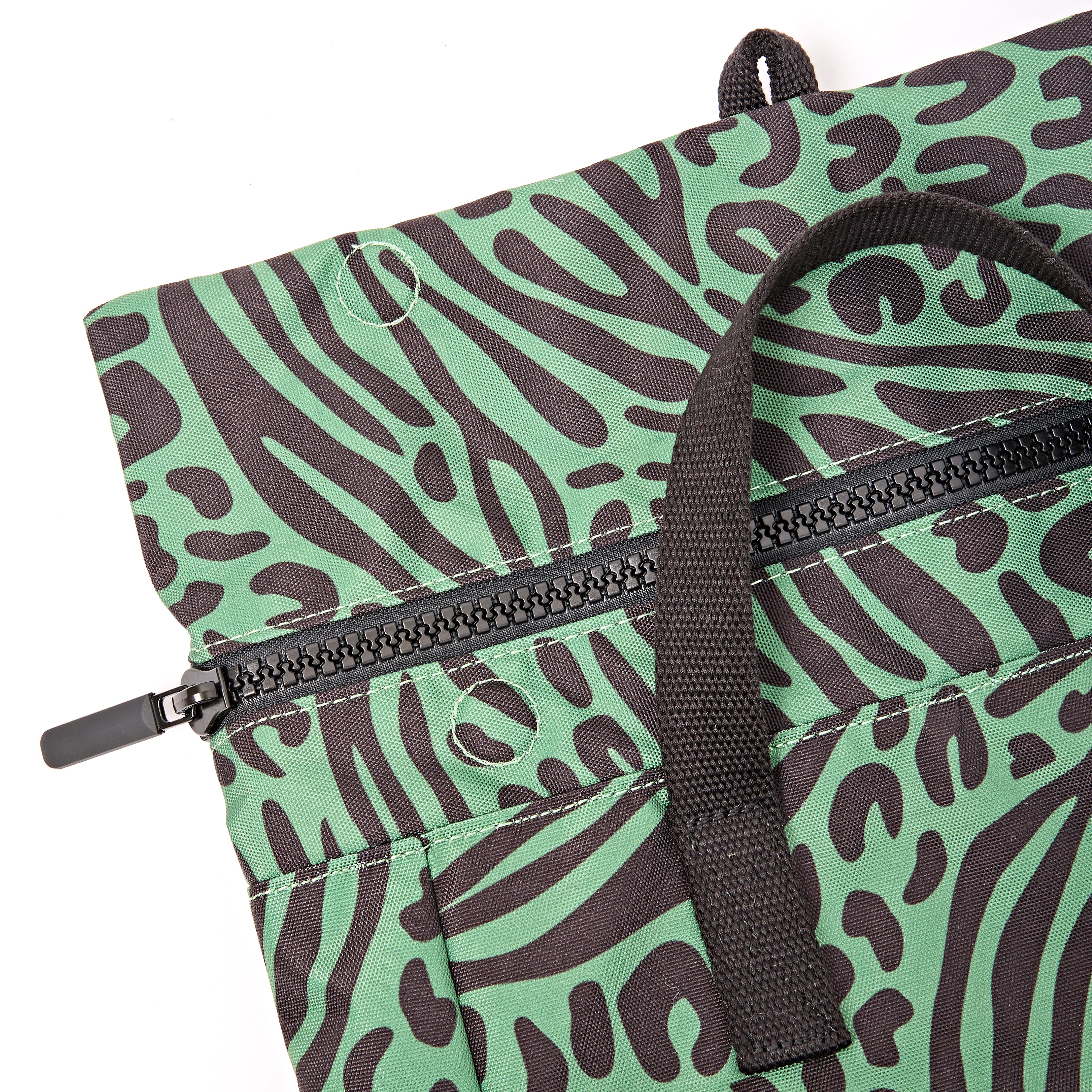 ROKA Canfield Roll Top Medium Backpack – Mixed Animal Artichoke Recycled Canvas at Bibelot Leek UK Stockist
