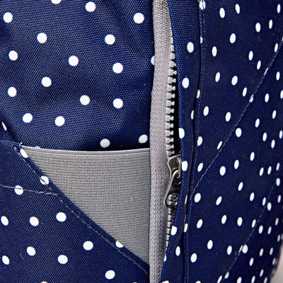 ROKA Canfield Roll Top Medium Backpack – Navy Polka Dot Recycled Canvas at Bibelot Leek UK Stockist