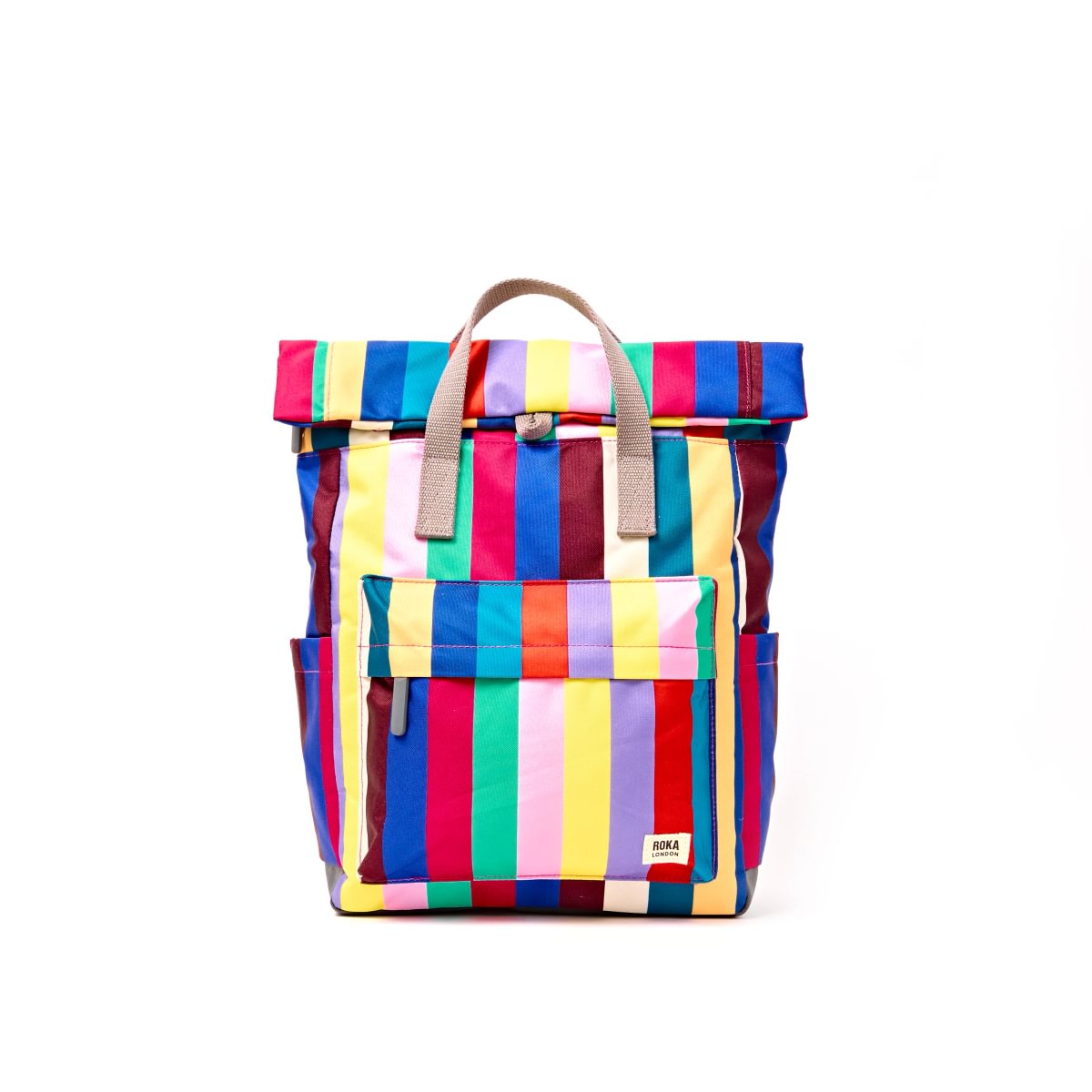 Roka Backpack Medium Canfield B Recycled Canvas: Wide Multi Stripe at Bibelot Leek UK Stockist