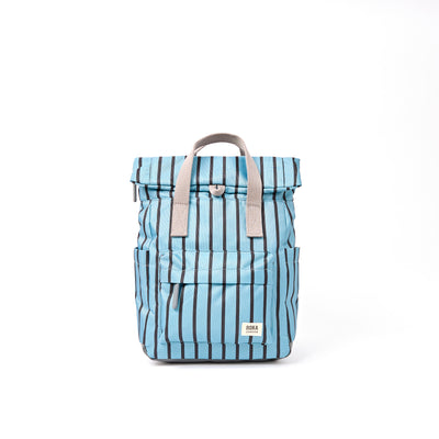 ROKA Canfield Roll Top Small Backpack – Blue Stripe Recycled Canvas at Bibelot Leek UK Stockist