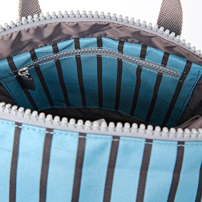 ROKA Canfield Roll Top Small Backpack – Blue Stripe Recycled Canvas at Bibelot Leek UK Stockist