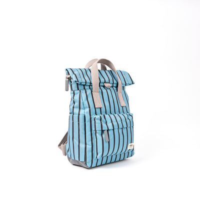 ROKA Canfield Roll Top Small Backpack – Blue Stripe Recycled Canvas at Bibelot Leek UK Stockist