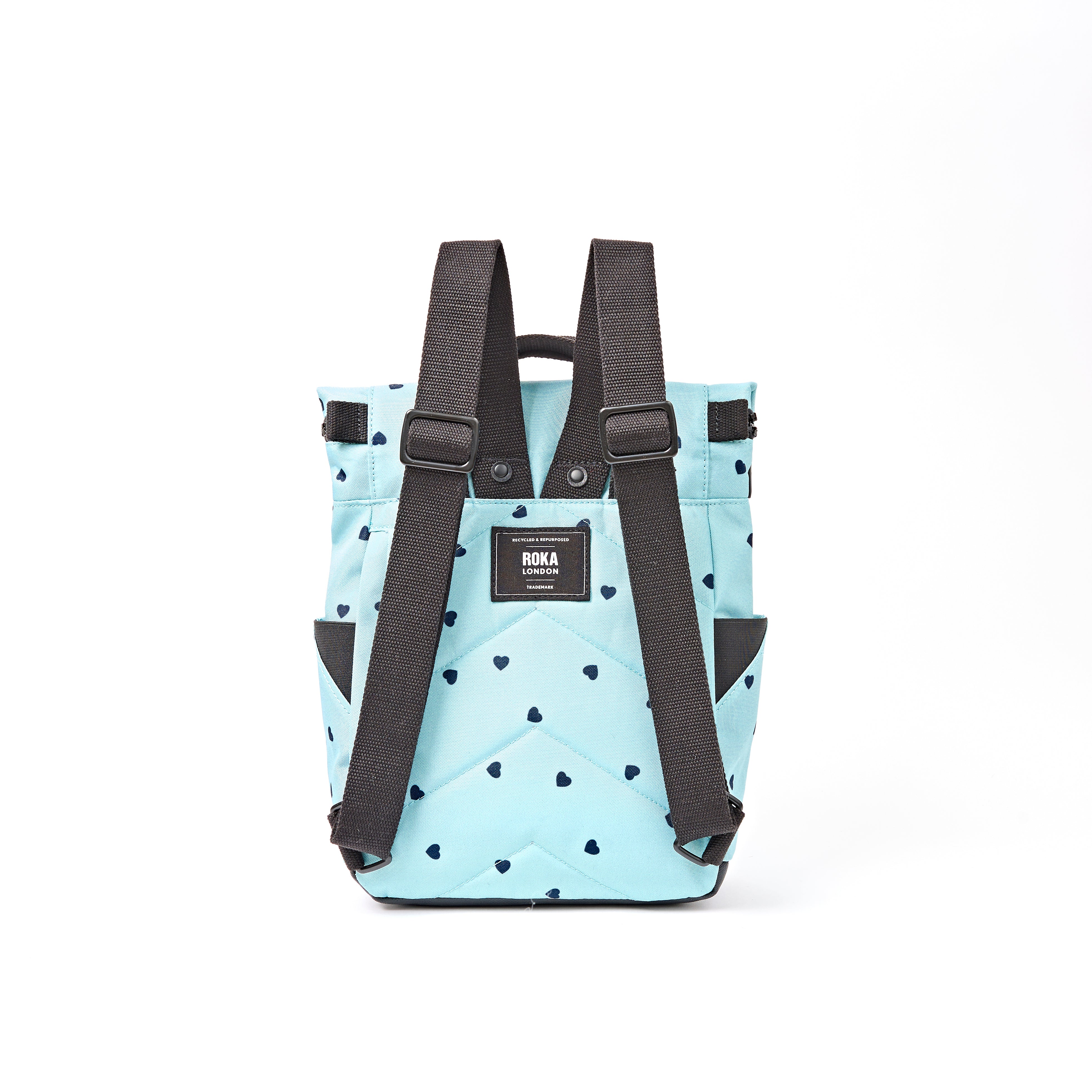 ROKA Canfield Roll Top Small Backpack – Heart Print Recycled Canvas at Bibelot Leek UK Stockist