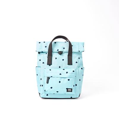 ROKA Canfield Roll Top Small Backpack – Heart Print Recycled Canvas at Bibelot Leek UK Stockist