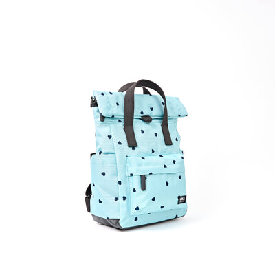 ROKA Canfield Roll Top Small Backpack – Heart Print Recycled Canvas at Bibelot Leek UK Stockist