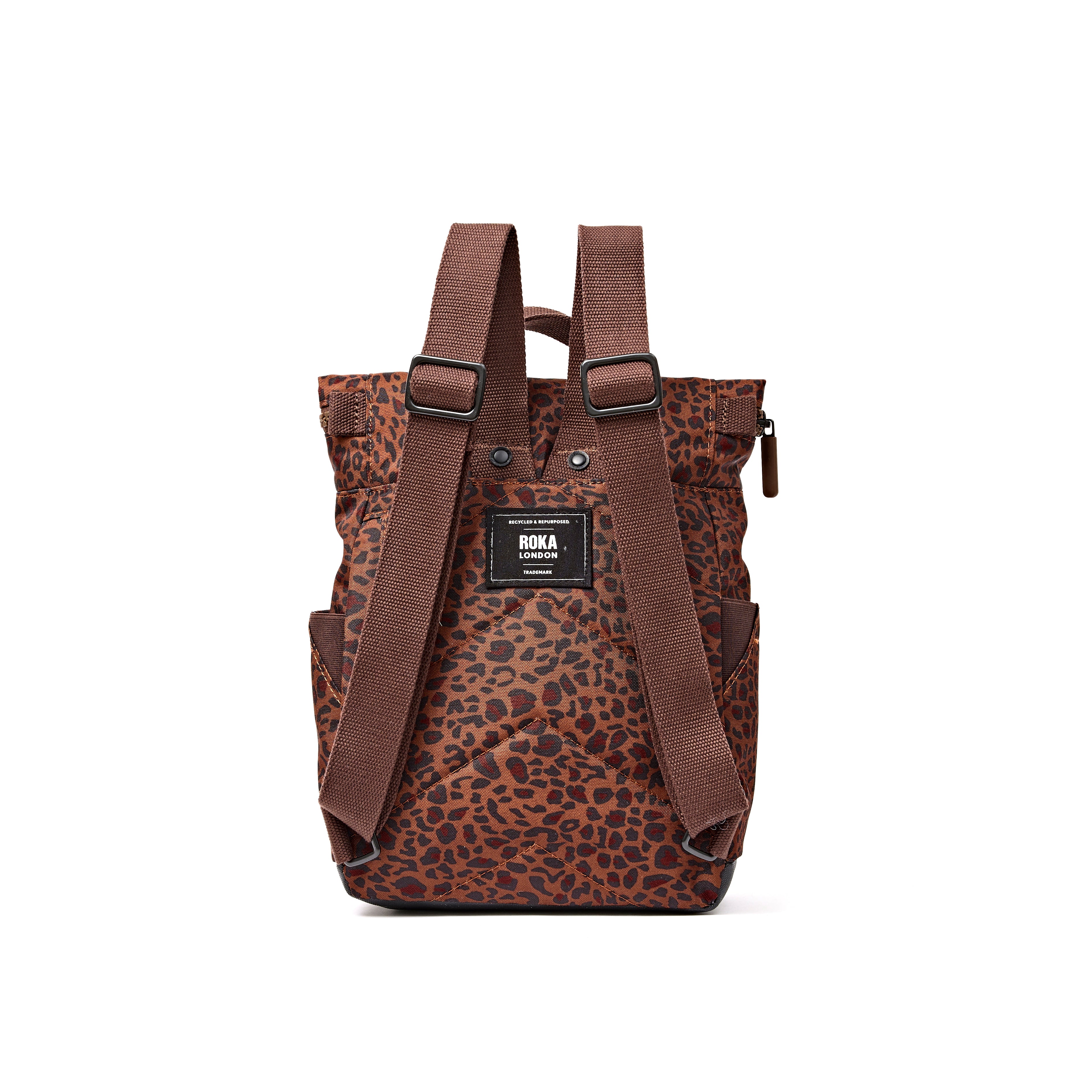 ROKA Canfield Roll Top Small Backpack – Mini Leopard Recycled Canvas at Bibelot leek UK Stockist