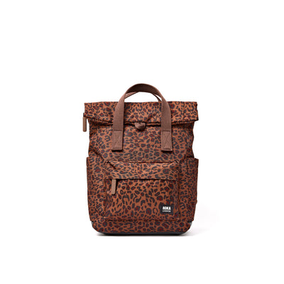 ROKA Canfield Roll Top Small Backpack – Mini Leopard Recycled Canvas at Bibelot leek UK Stockist