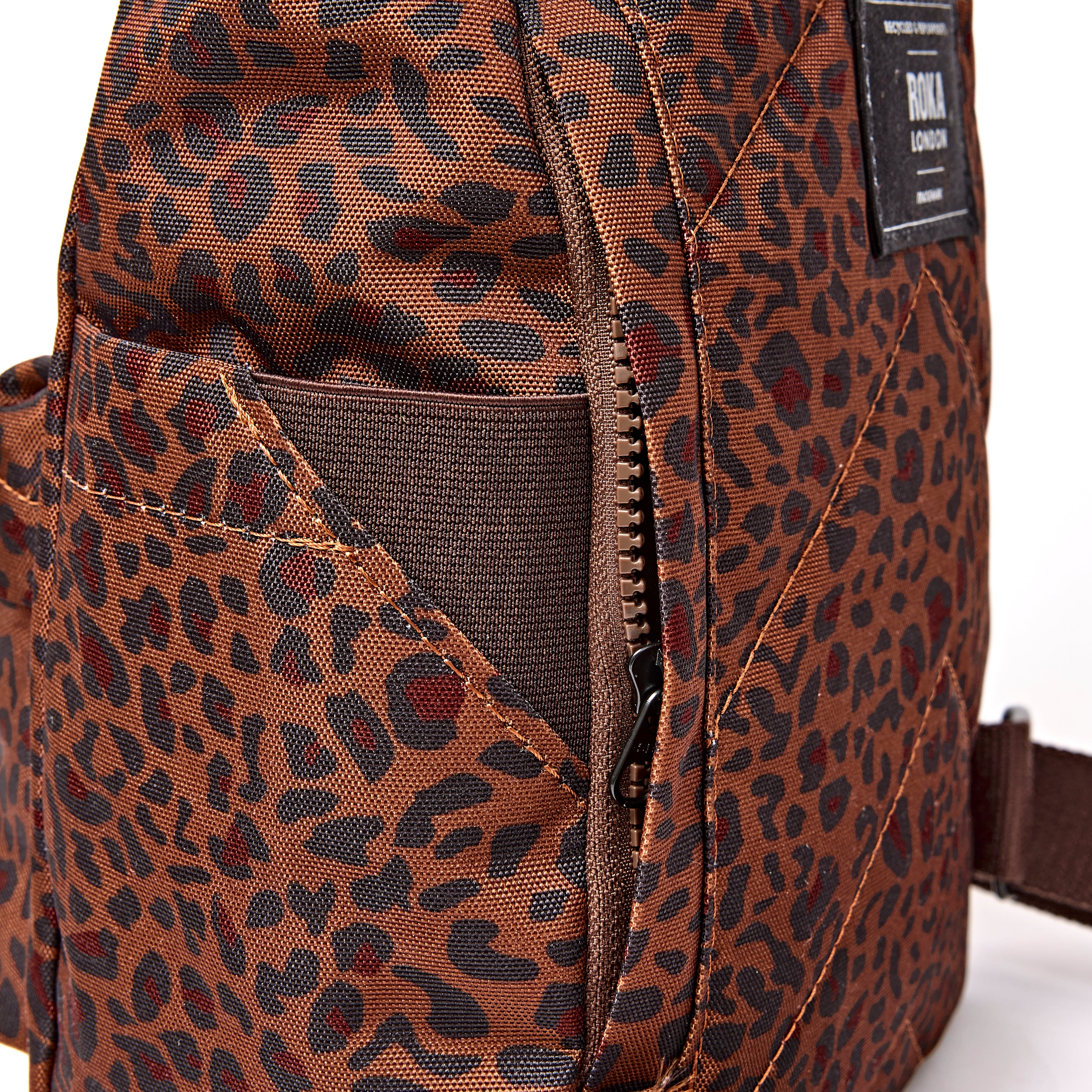ROKA Canfield Roll Top Small Backpack – Mini Leopard Recycled Canvas at Bibelot leek UK Stockist