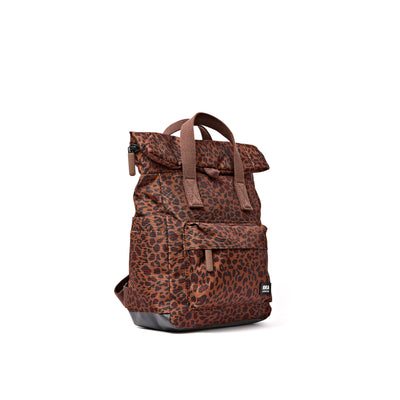 ROKA Canfield Roll Top Small Backpack – Mini Leopard Recycled Canvas at Bibelot leek UK Stockist