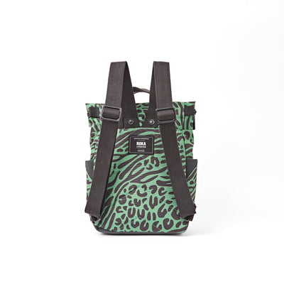 ROKA Canfield Roll Top Small Backpack – Mixed Animal Artichoke Recycled Canvas at Bibelot Leek UK Stockist