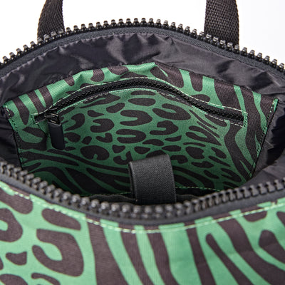 ROKA Canfield Roll Top Small Backpack – Mixed Animal Artichoke Recycled Canvas at Bibelot Leek UK Stockist