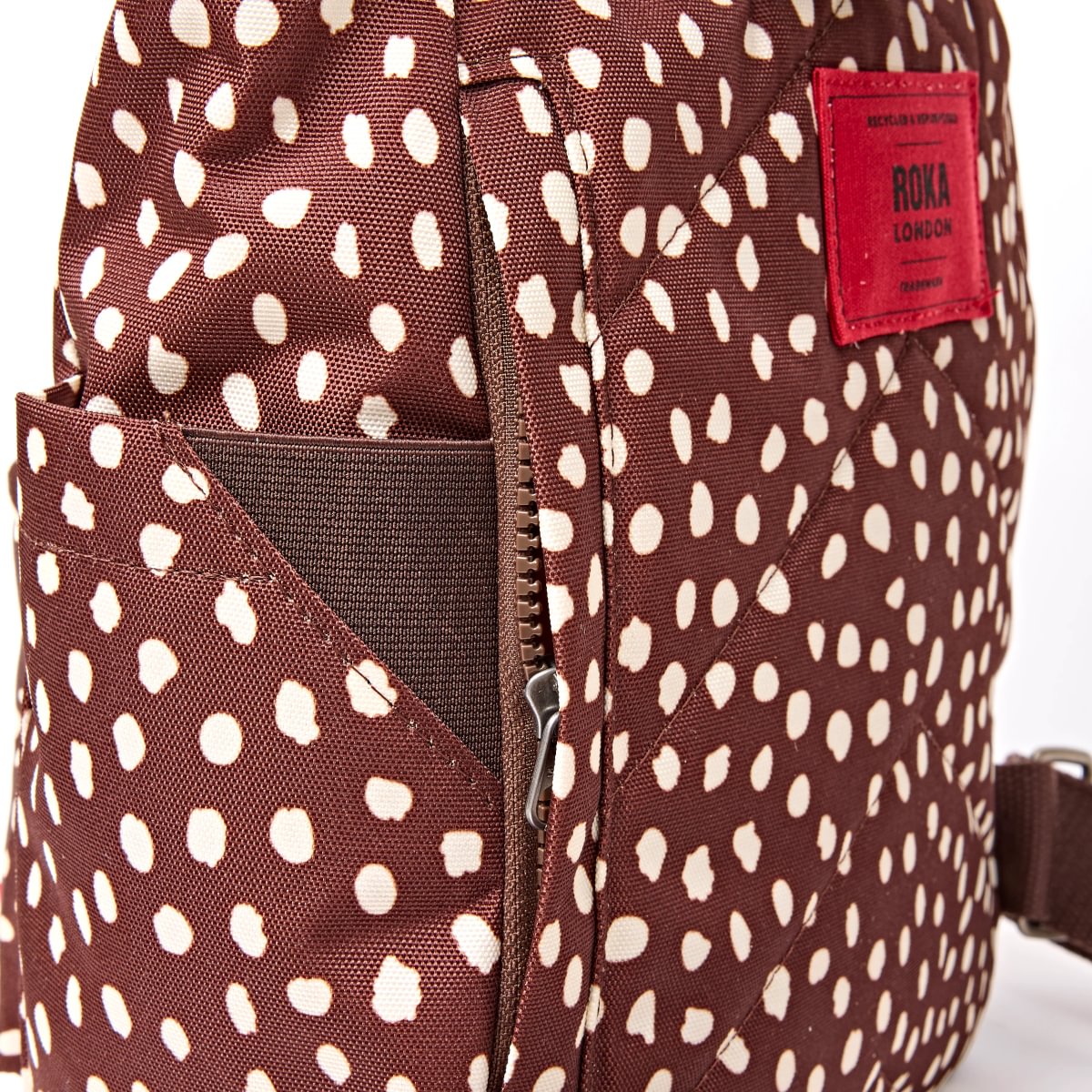 Roka Backpack Small Canfield B Recycled Canvas: Brown Dot at Bibelot Leek UK Stockist