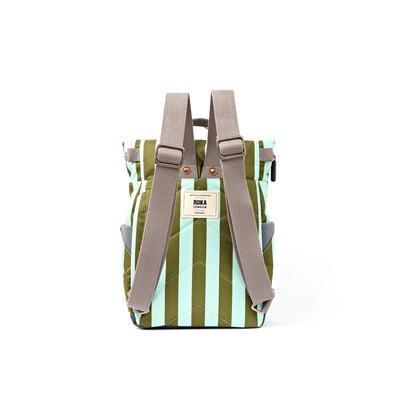 Roka Backpack Small Canfield B Recycled Canvas: Moss Stripes at Bibelot Leek UK Stockist