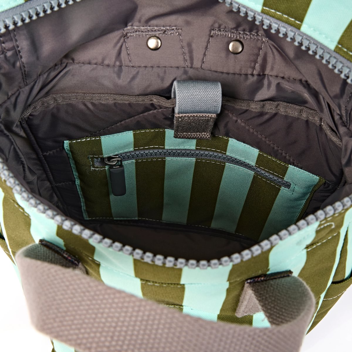 Roka Backpack Small Canfield B Recycled Canvas: Moss Stripes at Bibelot Leek UK Stockist
