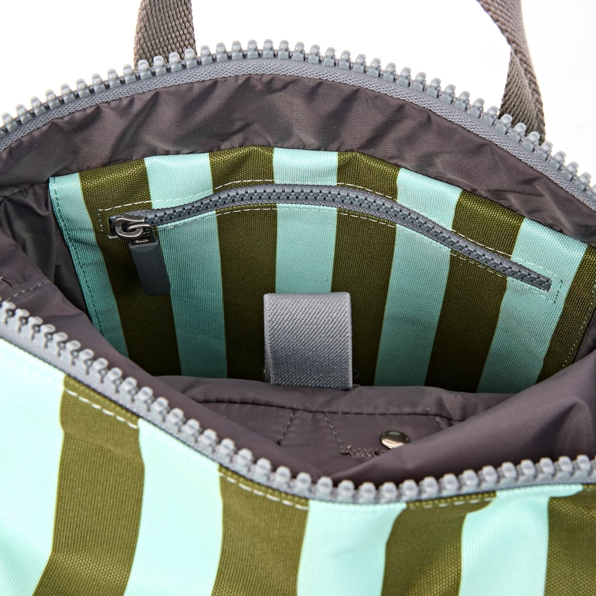 Roka Backpack Small Canfield B Recycled Canvas: Moss Stripes at Bibelot Leek UK Stockist