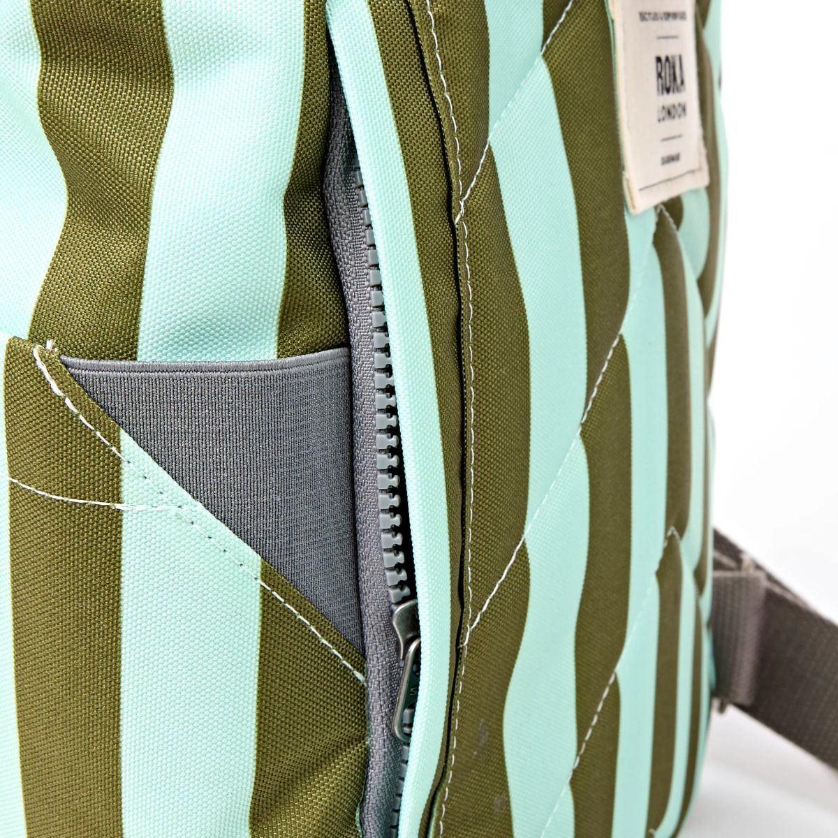 Roka Backpack Small Canfield B Recycled Canvas: Moss Stripes at Bibelot Leek UK Stockist