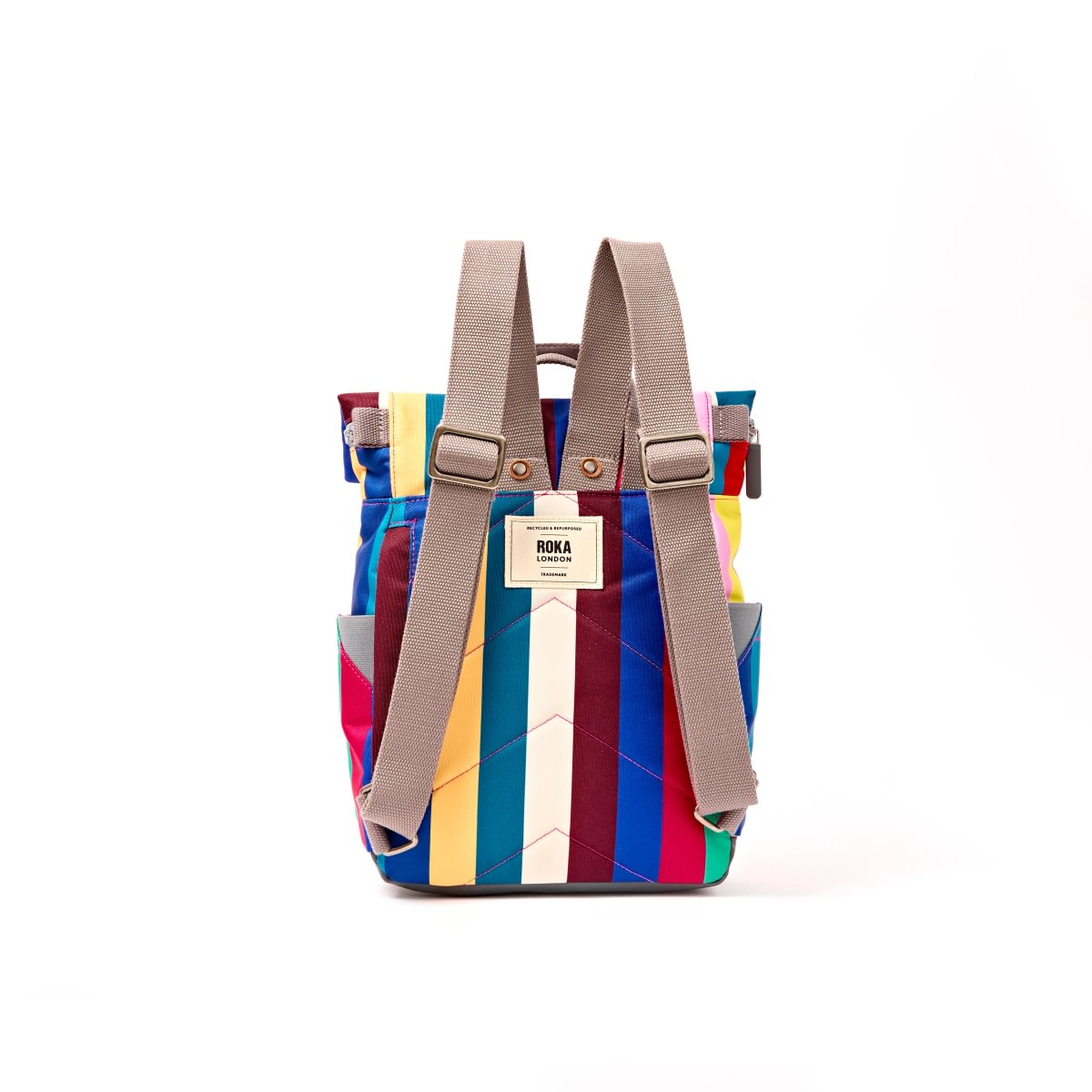 Roka Backpack Small Canfield B Recycled Canvas: Wide Multi Stripe at Bibelot Leek UK Stockist