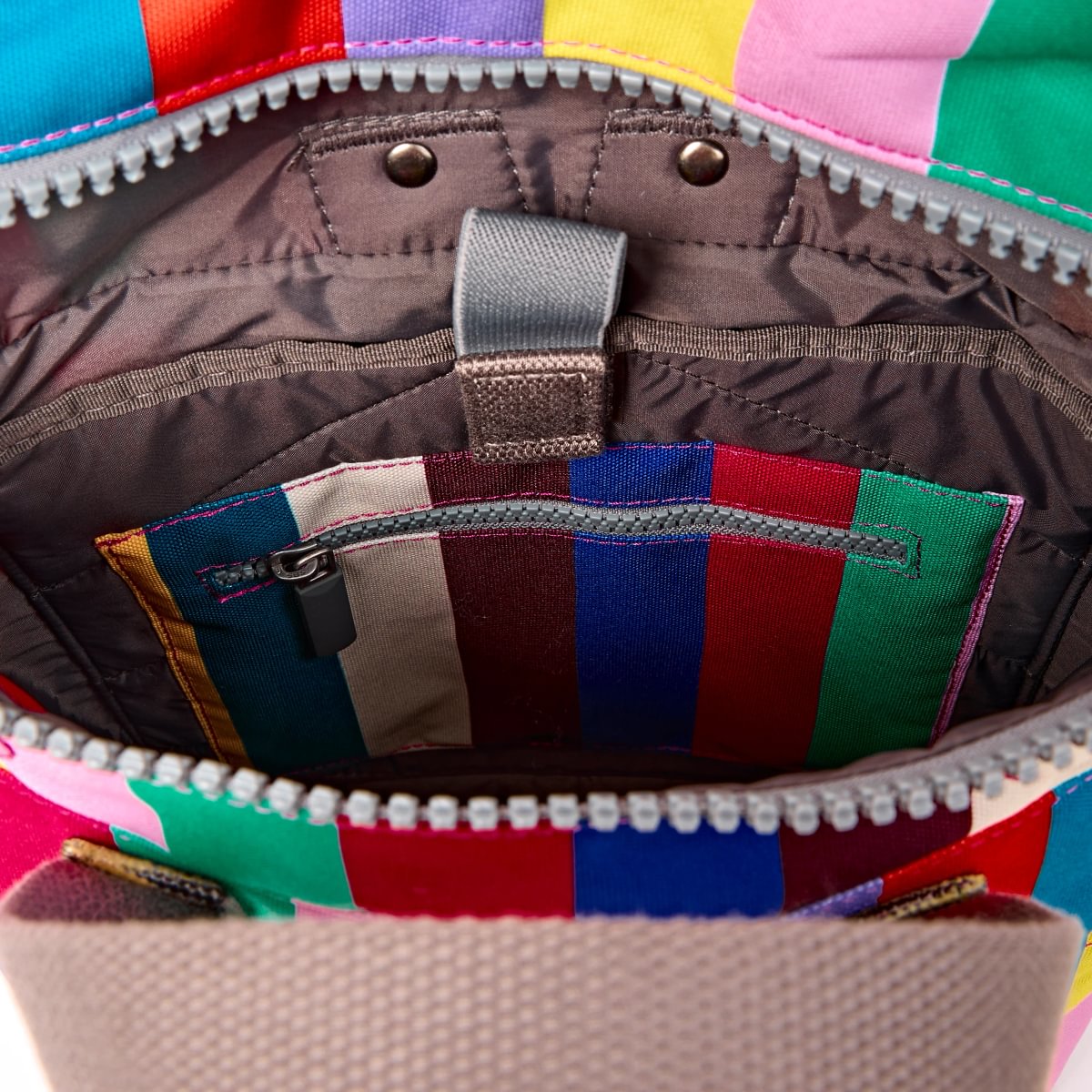 Roka Backpack Small Canfield B Recycled Canvas: Wide Multi Stripe at Bibelot Leek UK Stockist