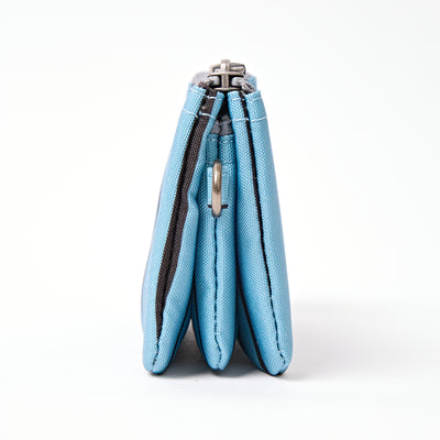 ROKA Small Carnaby Wallet – Blue Stripe Recycled Canvas at Bibelot Leek UK Stockist