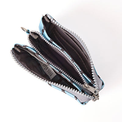 ROKA Small Carnaby Wallet – Blue Stripe Recycled Canvas at Bibelot Leek UK Stockist