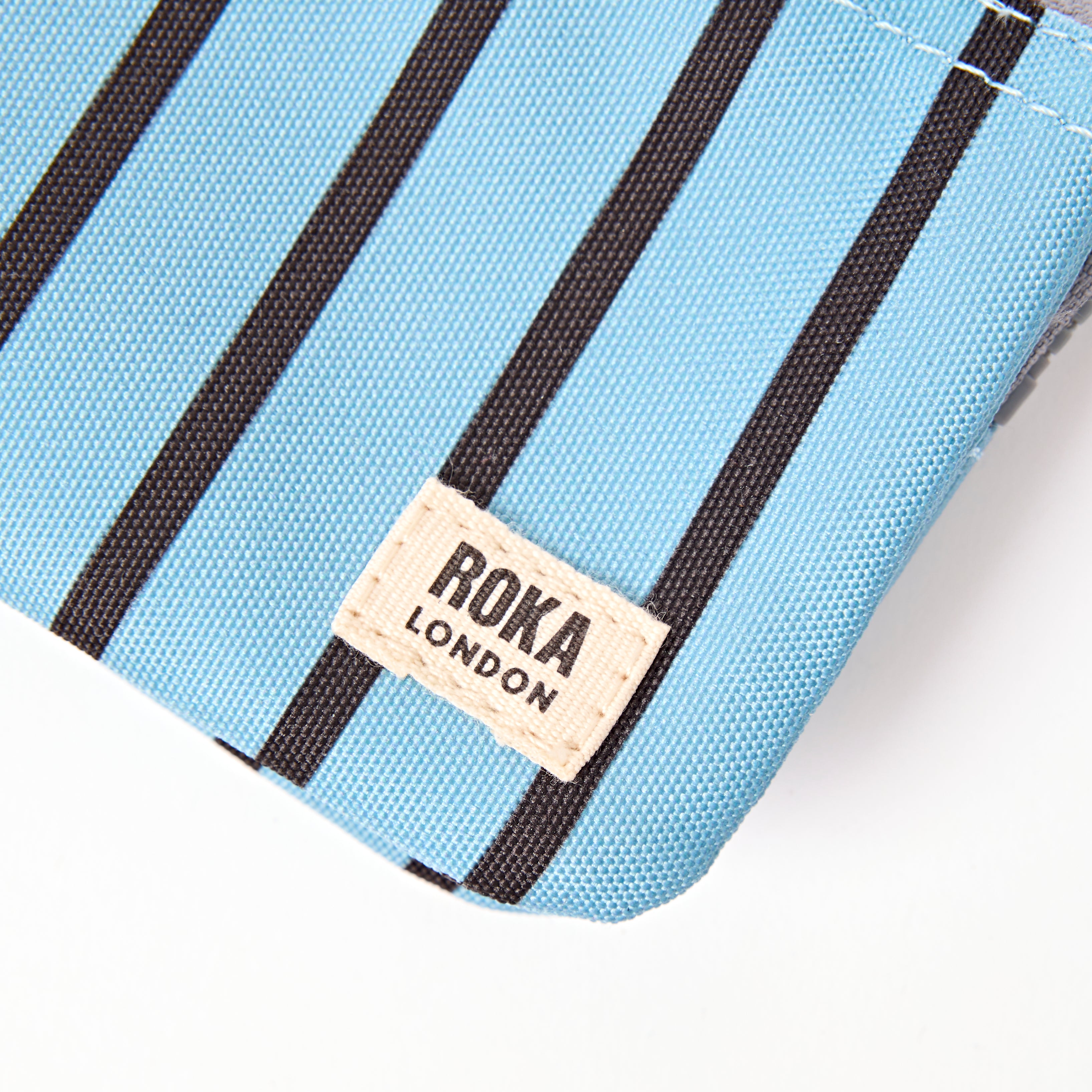 ROKA Small Carnaby Wallet – Blue Stripe Recycled Canvas at Bibelot Leek UK Stockist