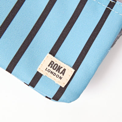 ROKA Small Carnaby Wallet – Blue Stripe Recycled Canvas at Bibelot Leek UK Stockist