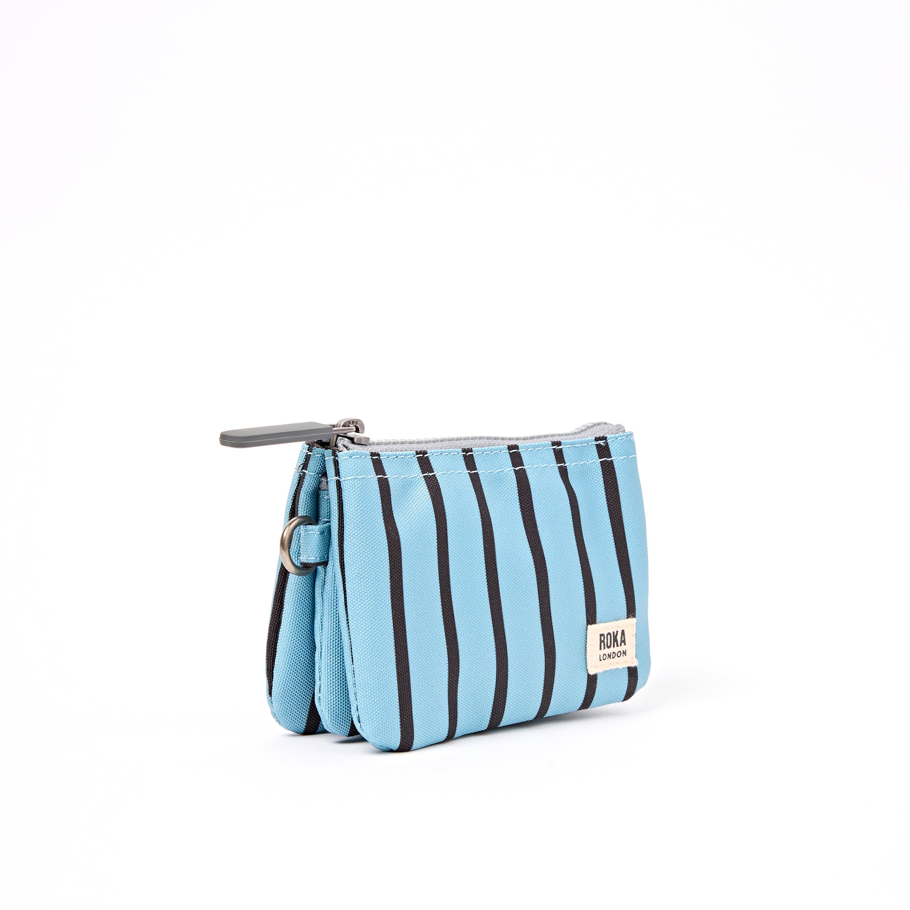 ROKA Small Carnaby Wallet – Blue Stripe Recycled Canvas at Bibelot Leek UK Stockist
