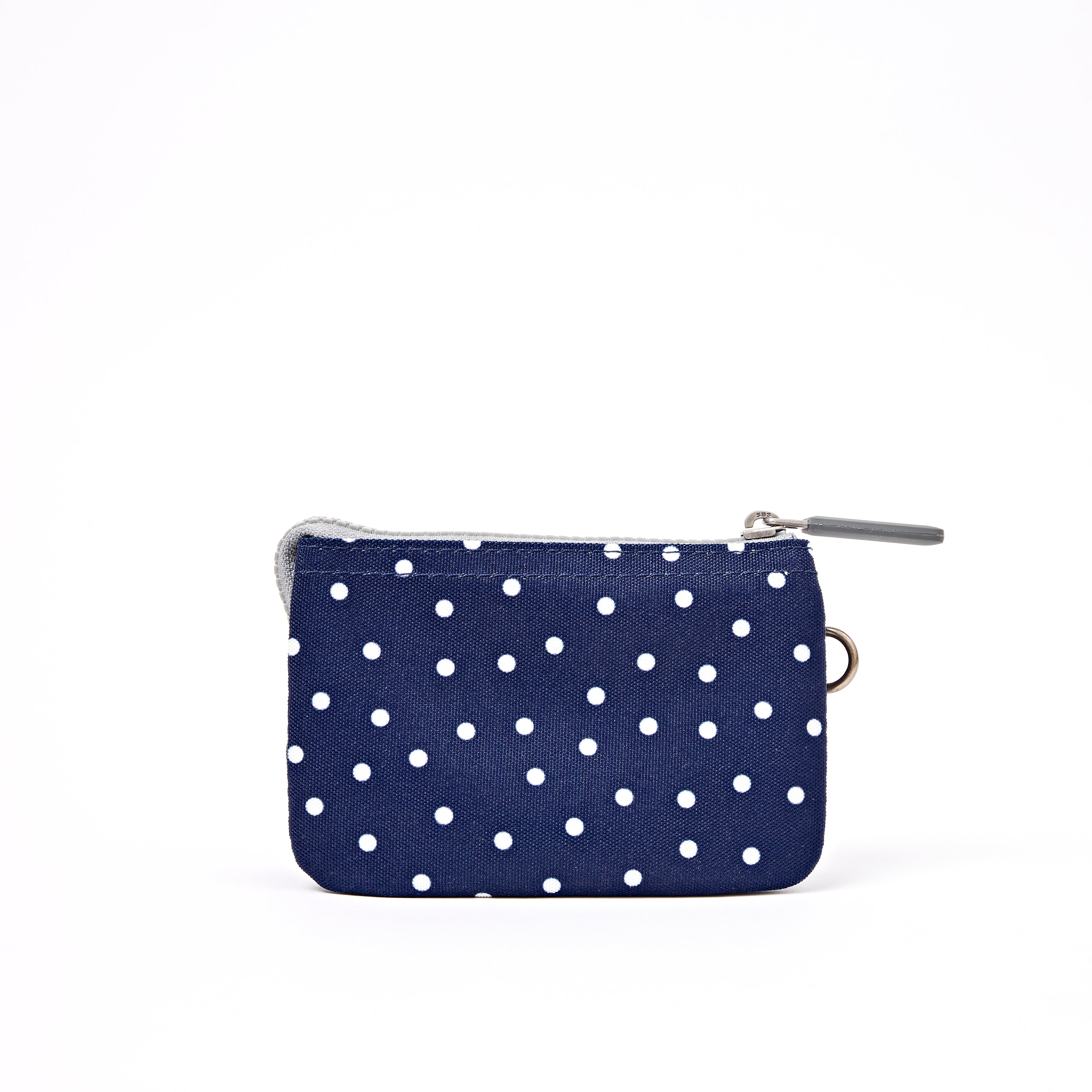 ROKA Small Carnaby Wallet – Navy Polka Dot Recycled Canvas at Bibelot Leek UK Stockist