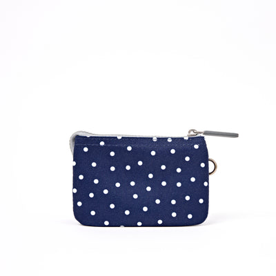 ROKA Small Carnaby Wallet – Navy Polka Dot Recycled Canvas at Bibelot Leek UK Stockist