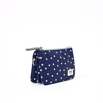 ROKA Small Carnaby Wallet – Navy Polka Dot Recycled Canvas at Bibelot Leek UK Stockist