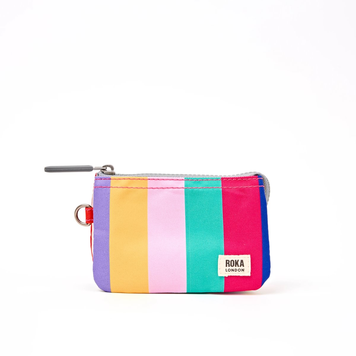ROKA Small Carnaby Wallet – Wide Multi Stripe Recycled Canvas at Bibelot Leek UK Stockist