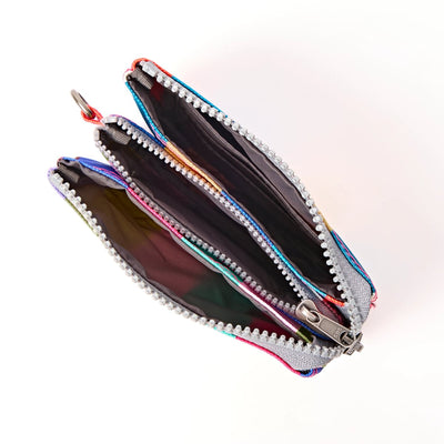 ROKA Small Carnaby Wallet – Wide Multi Stripe Recycled Canvas at Bibelot Leek UK Stockist