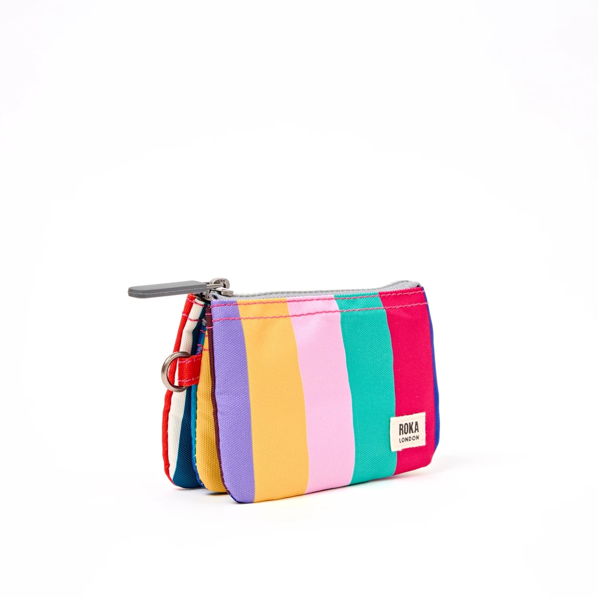 ROKA Small Carnaby Wallet – Wide Multi Stripe Recycled Canvas at Bibelot Leek UK Stockist