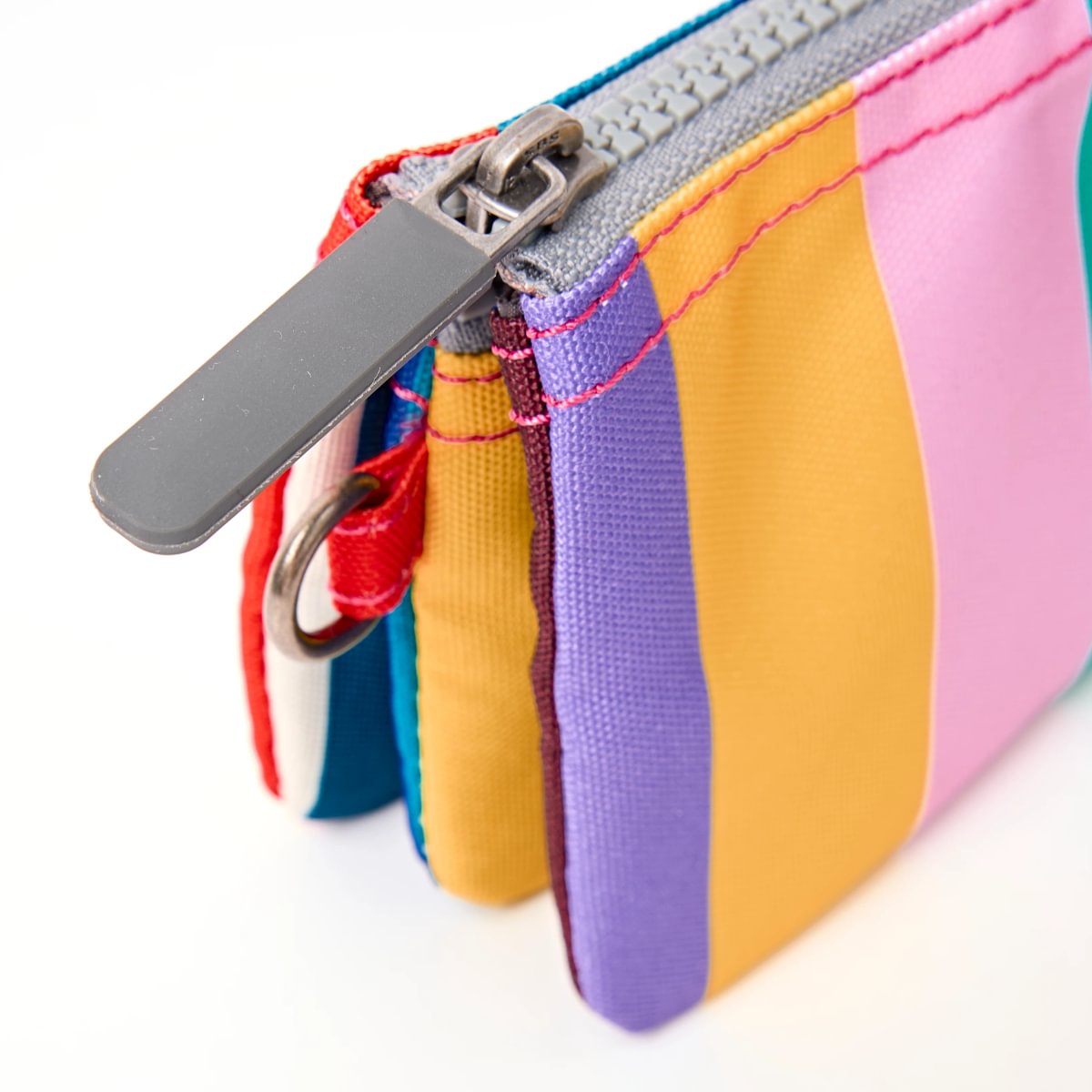 ROKA Small Carnaby Wallet – Wide Multi Stripe Recycled Canvas at Bibelot Leek UK Stockist