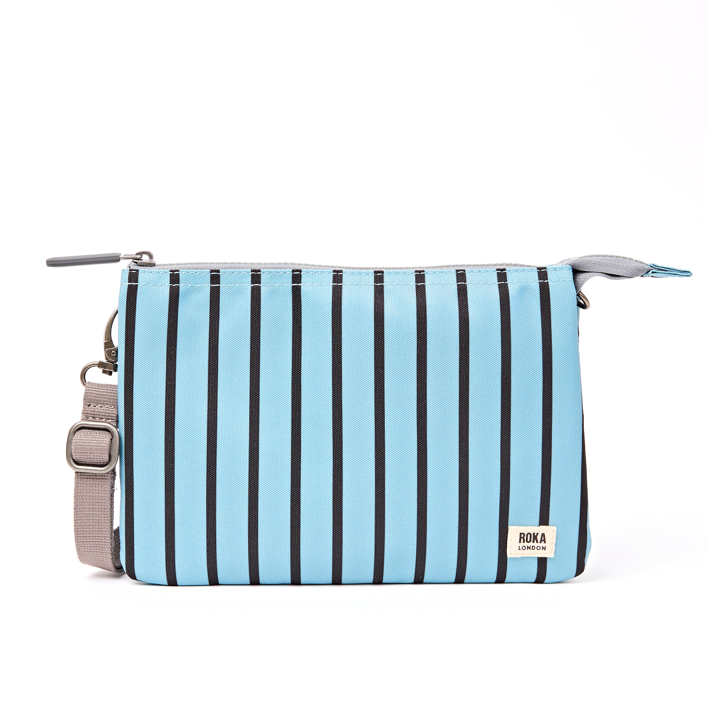 Roka Carnaby Crossbody XL Blue Stripe Recycled Canvas at Bibelot Leek UK Stockist
