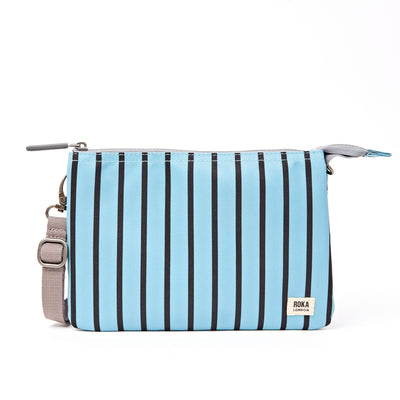 Roka Carnaby Crossbody XL Blue Stripe Recycled Canvas at Bibelot Leek UK Stockist