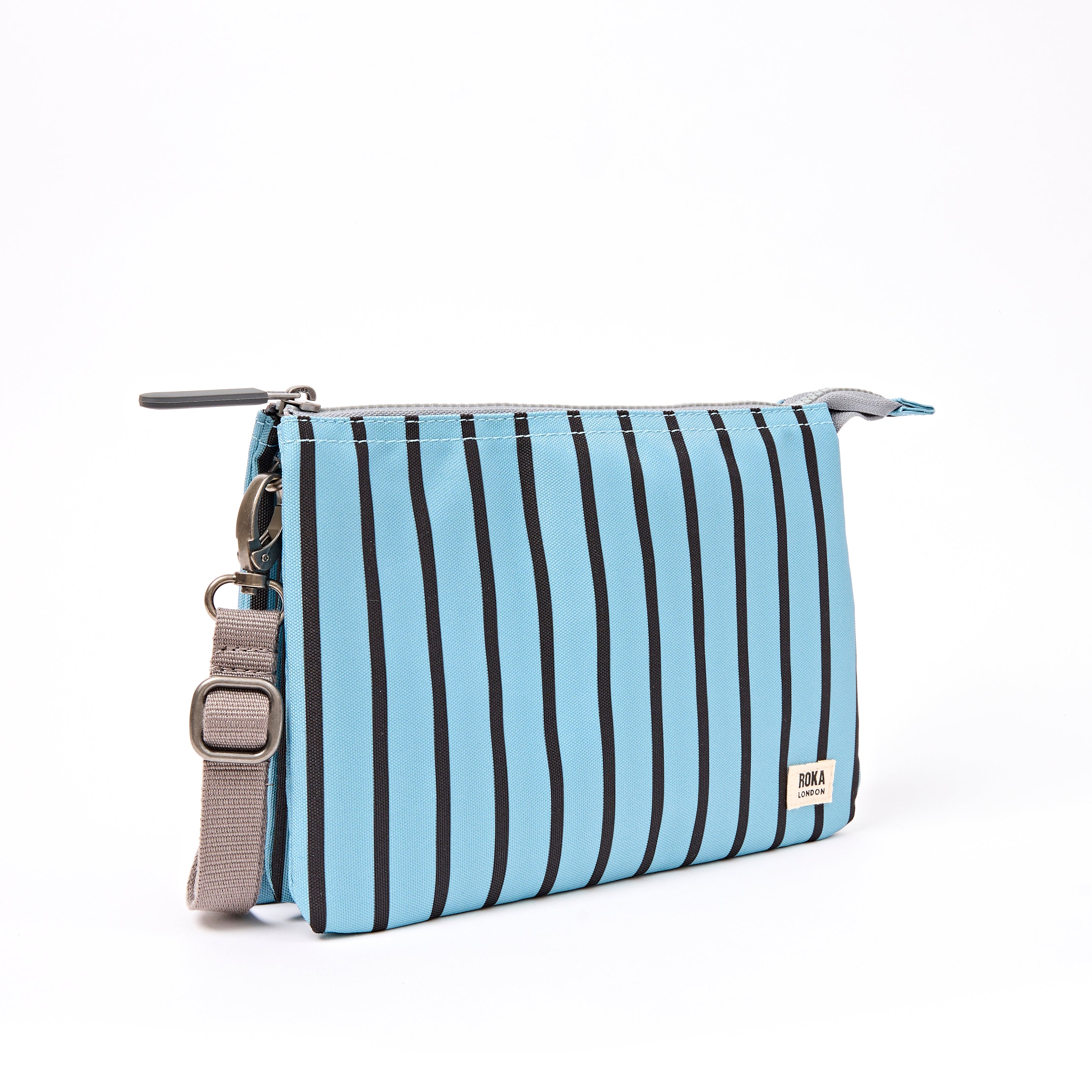 Roka Carnaby Crossbody XL Blue Stripe Recycled Canvas at Bibelot Leek UK Stockist