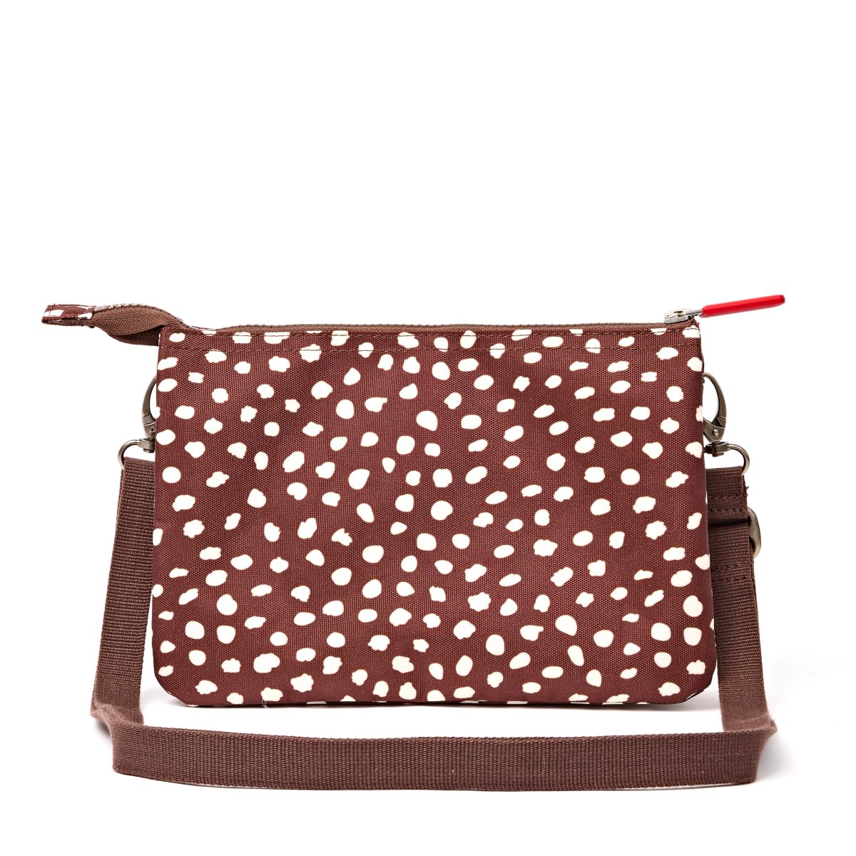 Roka Carnaby Crossbody XL Brown Dot Recycled Canvas at Bibelot Leek UK Stockist