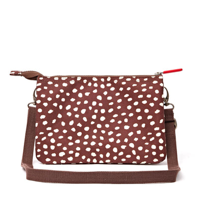 Roka Carnaby Crossbody XL Brown Dot Recycled Canvas at Bibelot Leek UK Stockist