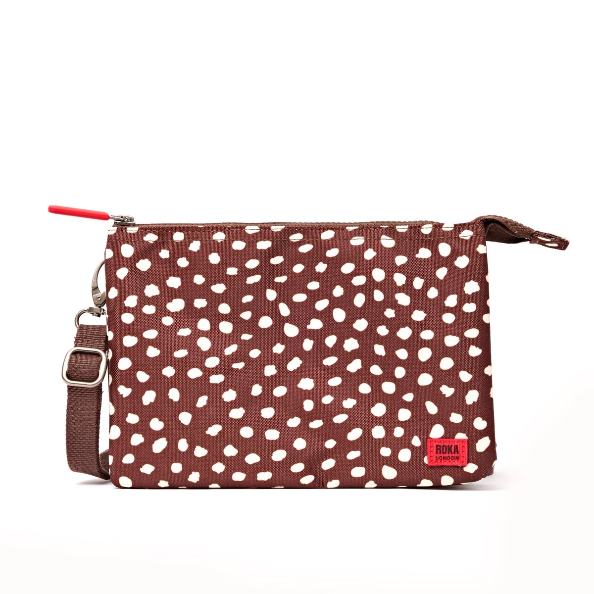 Roka Carnaby Crossbody XL Brown Dot Recycled Canvas at Bibelot Leek UK Stockist
