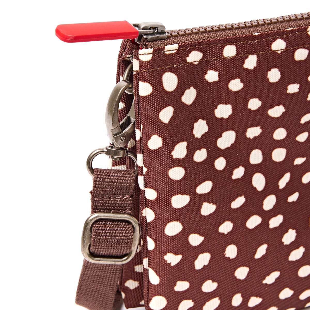 Roka Carnaby Crossbody XL Brown Dot Recycled Canvas at Bibelot Leek UK Stockist