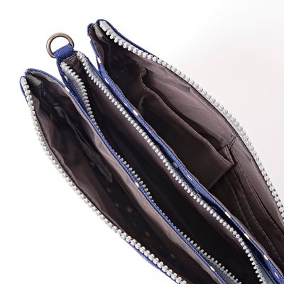 Roka Carnaby Crossbody XL Navy Polka Dot Recycled Canvas at Bibelot Leek UK Stockist