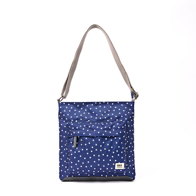 Roka Kennington Crossbody Bag Recycled Canvas: Navy Polka Dot at Bibelot Leek UK Stockist