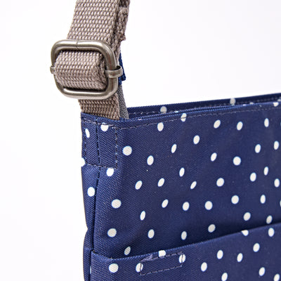 Roka Kennington Crossbody Bag Recycled Canvas: Navy Polka Dot at Bibelot Leek UK Stockist