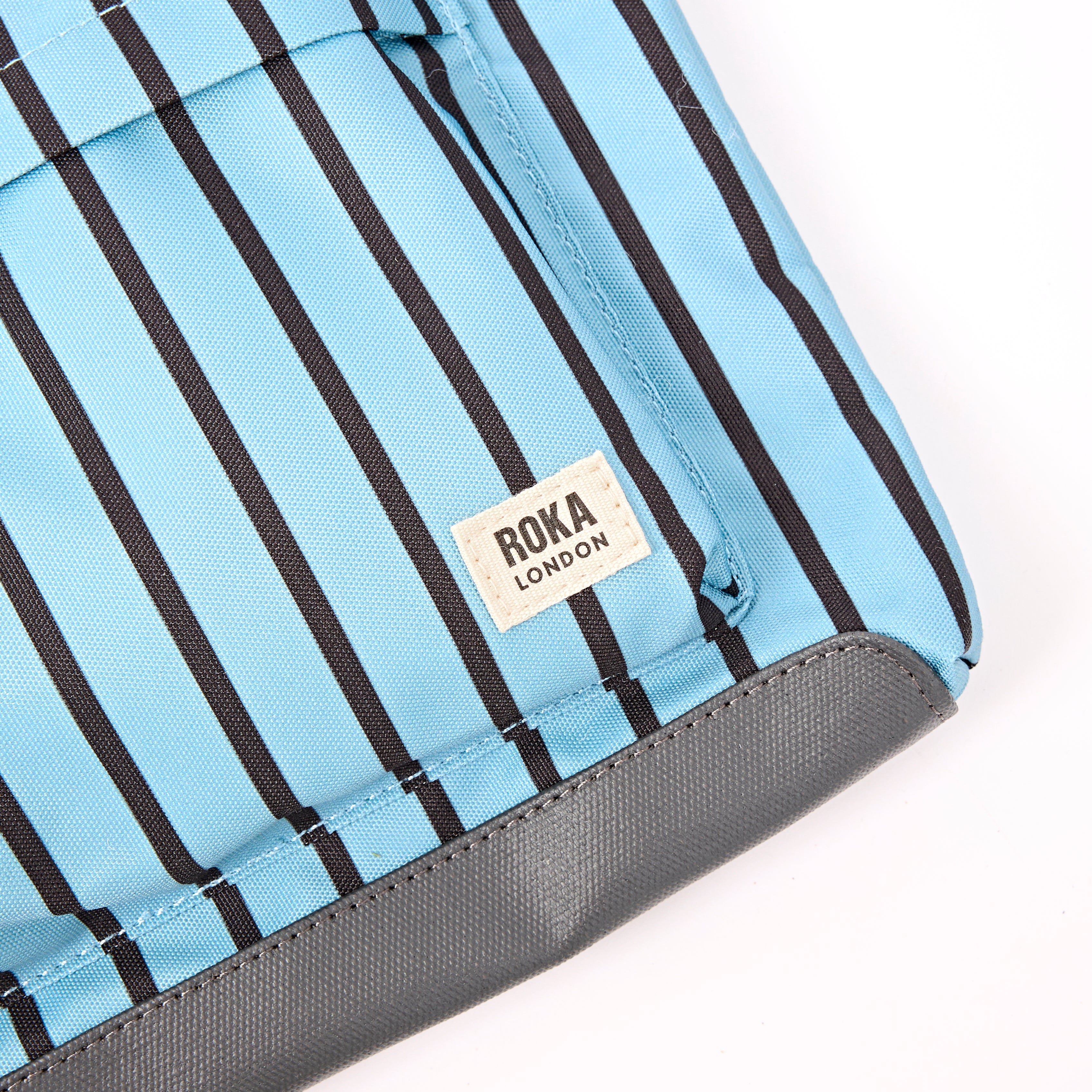 Roka Kennington Crossbody Bag Recycled Canvas: Blue Stripe at Bibelot Leek UK Stockist