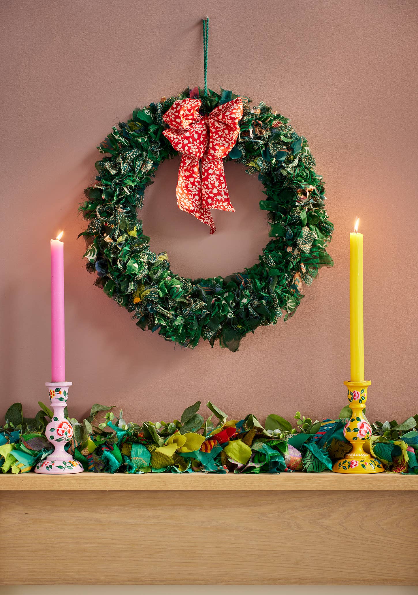 Namaste Fair Trade Recycled Sari Large Green Wreath