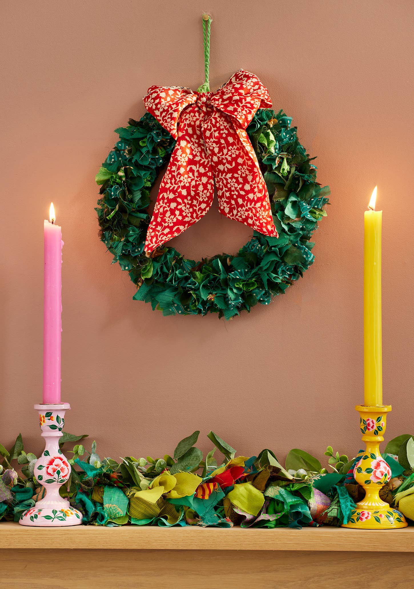 Namaste Fair Trade Recycled Sari Small Green Wreath