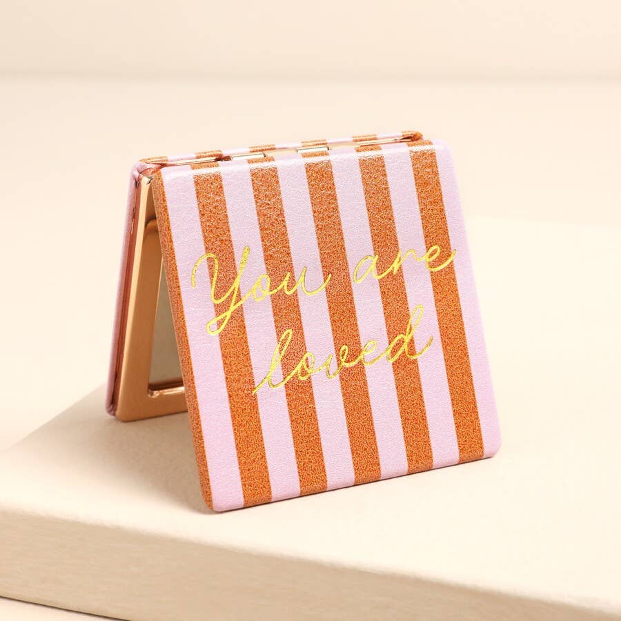 Lisa Angel Red and Pink Striped 'You are Loved'  Compact Mirror at Bibelot Leek